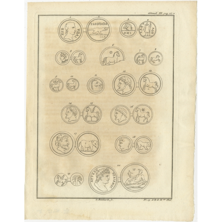 Antique Print of various Coins by Van Dùren (1749)