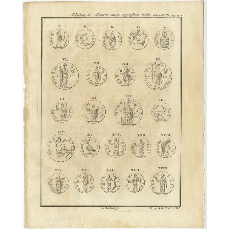 Antique Print of various Coins by Van Dùren (1749)