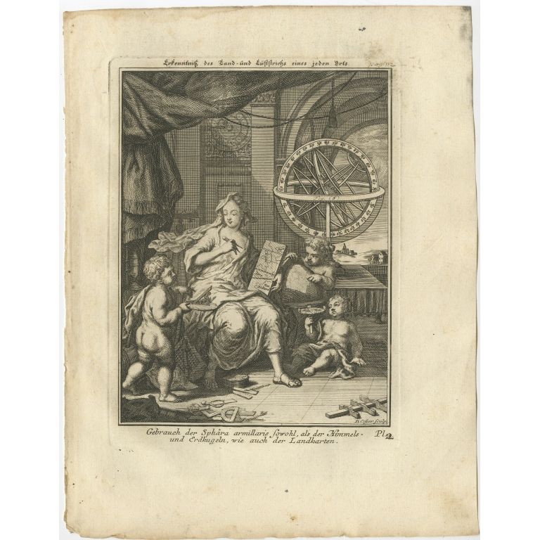 Antique Print of the use of an Armillary Sphere by Van Dùren (1749)