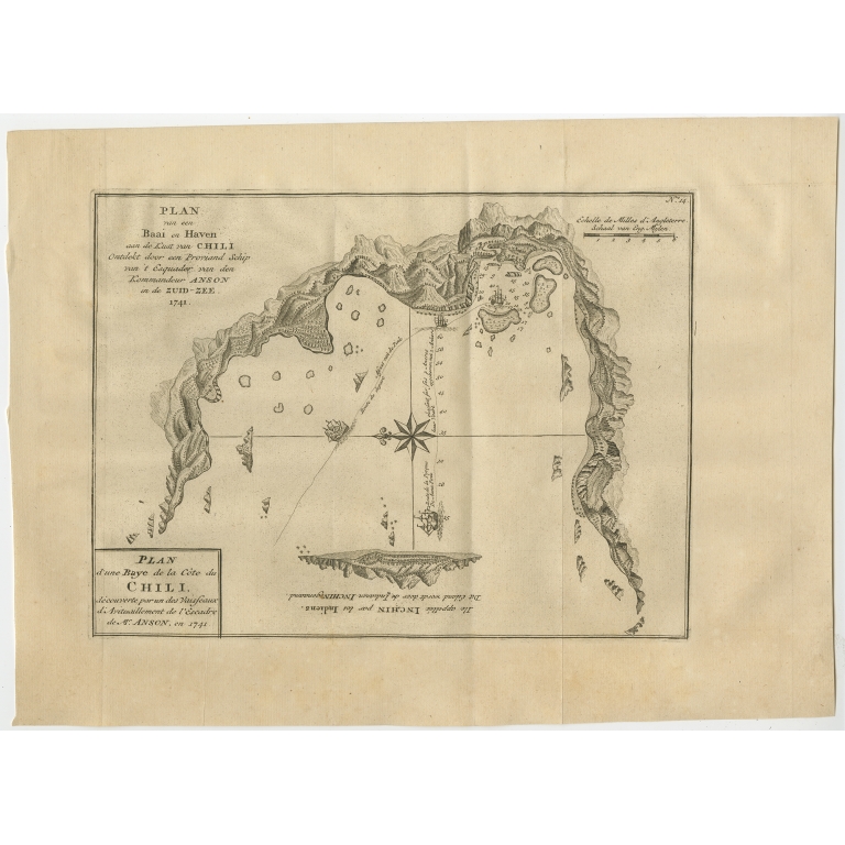 Antique Map of a Bay on the Coast of Chile by Anson (1749)