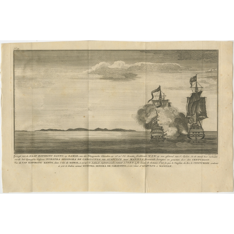 Antique Print of Cape Espiritu Santo by Anson (1749)