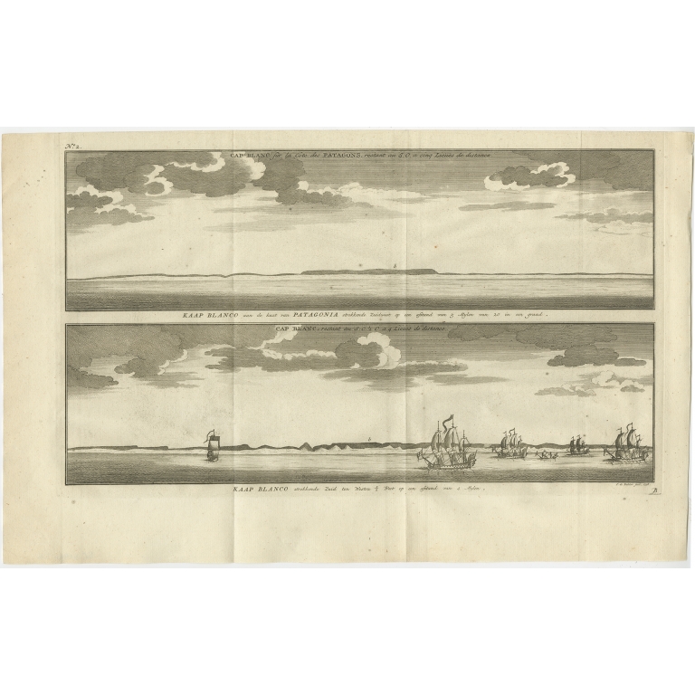 Antique Print with views of Cape Blanco by Anson (1749)