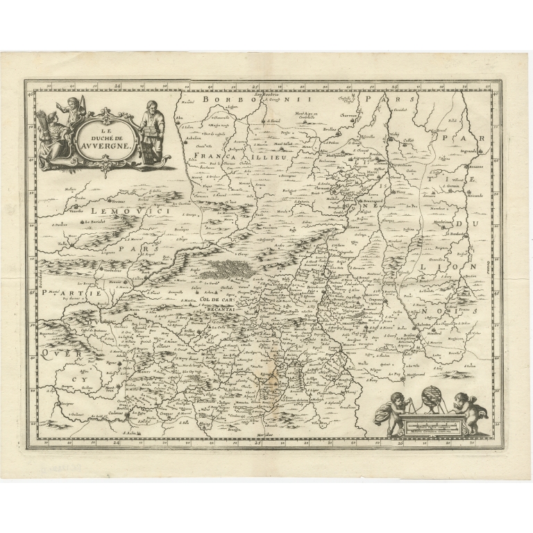 Antique Map of the region of Auvergne by Merian (1663)