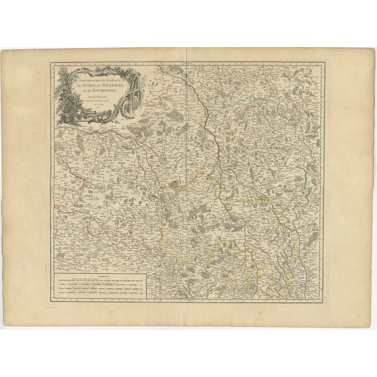 Antique Map of the region of Berry, Nivernois and Bourbonnais by Vaugondy (1753)