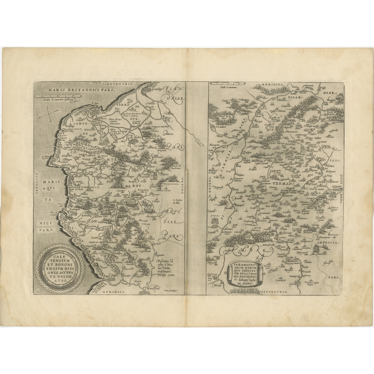 Antique Map of the region of Calais and the Vermandois region by Ortelius (c.1602)