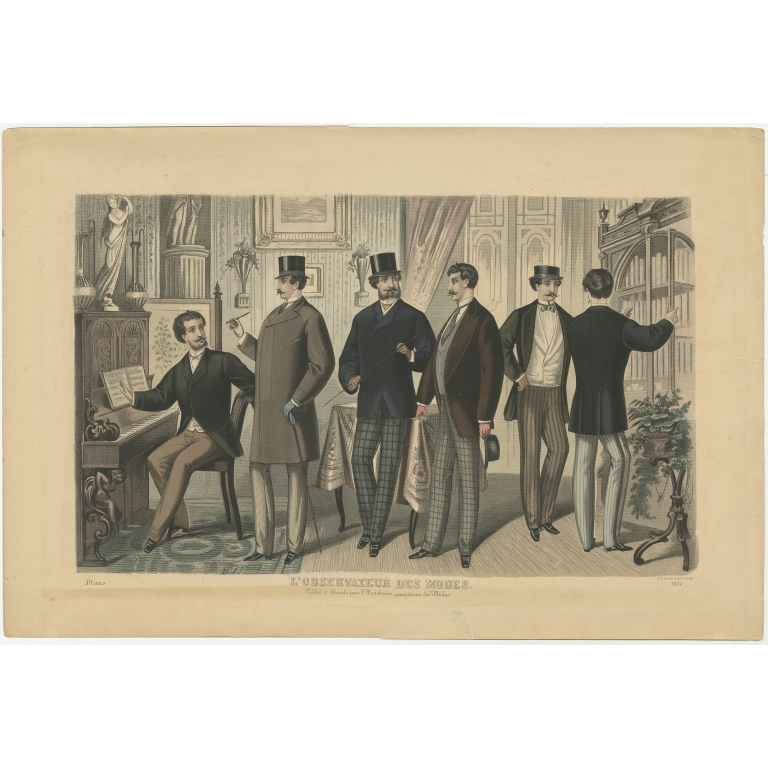 Antique Print of Men's Fashion in March by Zimmermann (1870)