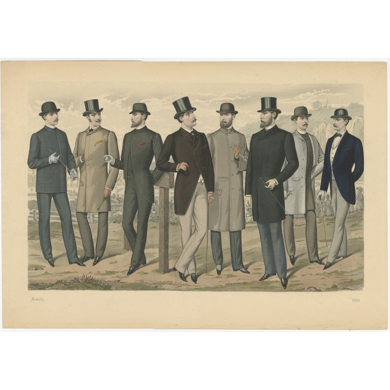Antique Print of Men's Fashion in March (1885)