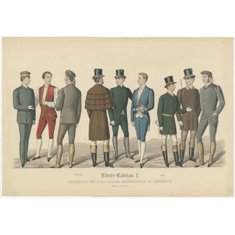 Antique Print of Men's Fashion in January 1886 (c.1900)