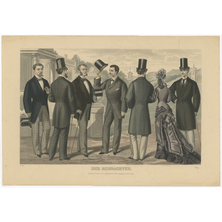 Antique Print of Fashion in April 1877 by Klemm & Weiss (c.1900)