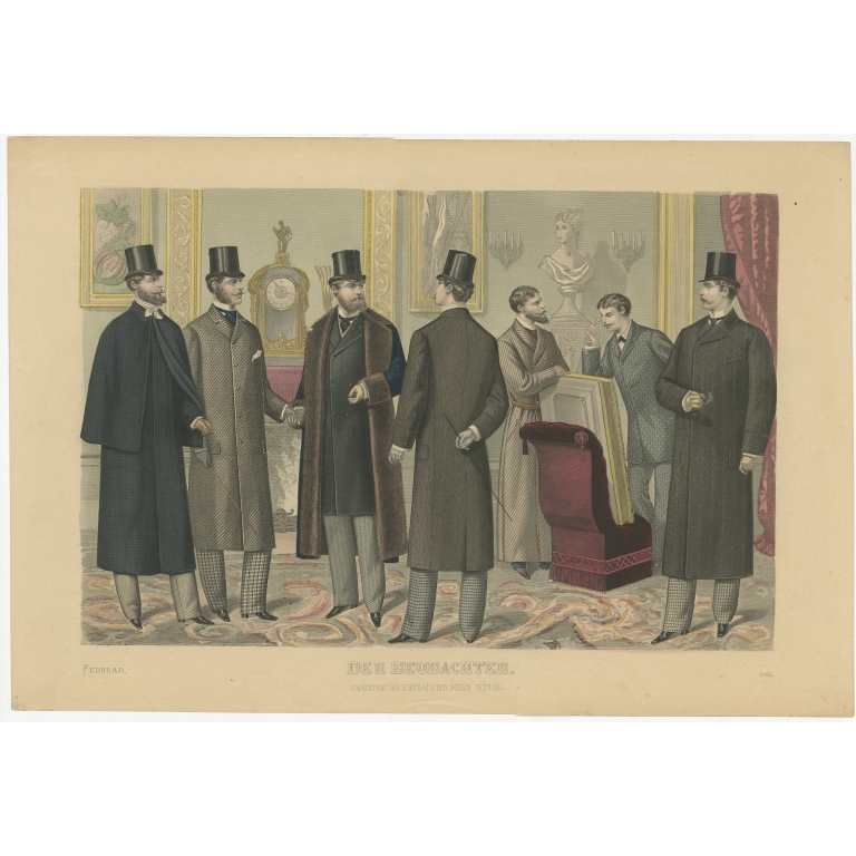 Antique Print of Fashion in February 1881 by Klemm & Weiss (c.1900)