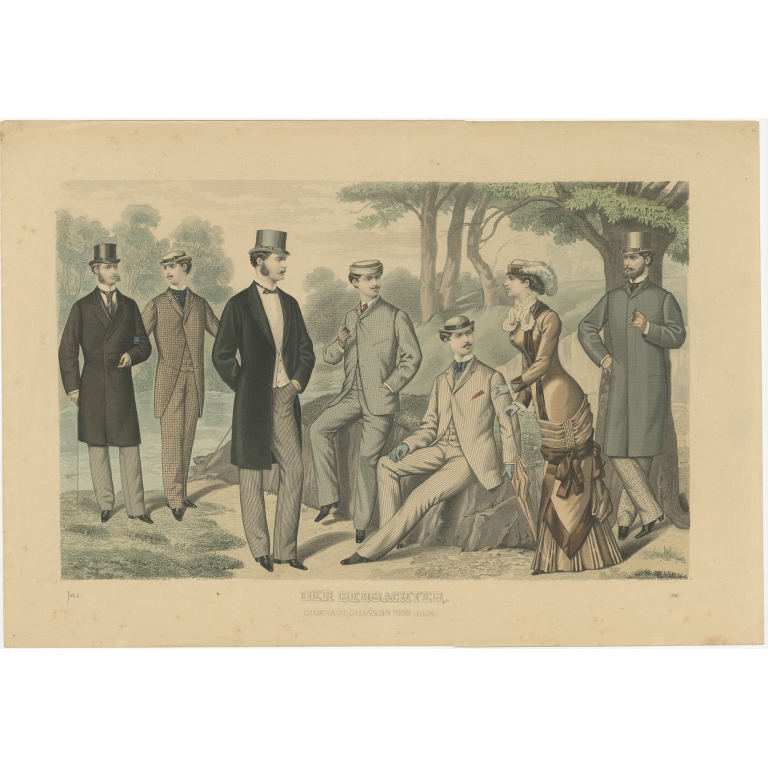 Antique Print of Fashion in July 1881 by Klemm & Weiss (c.1900)
