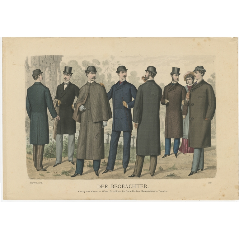 Antique Print of Fashion in September 1882 by Klemm & Weiss (c.1900)