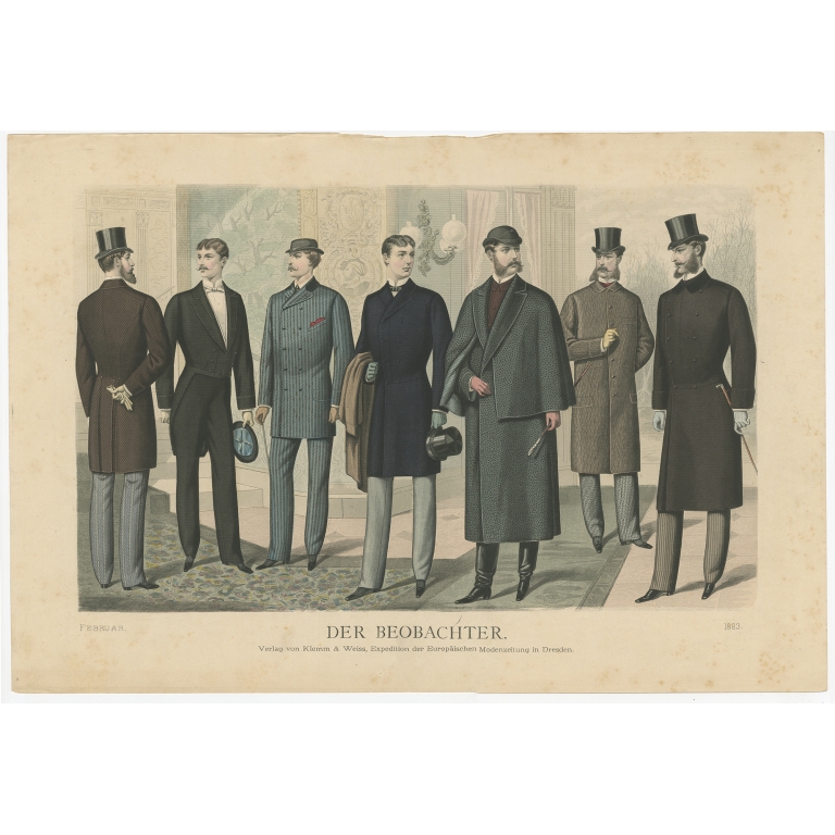 Antique Print of Fashion in February 1883 by Klemm & Weiss (c.1900)