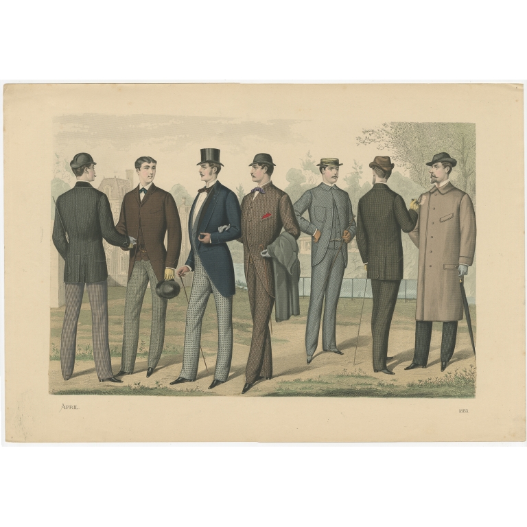 Antique Print of Fashion in April 1883 by Klemm & Weiss (c.1900)