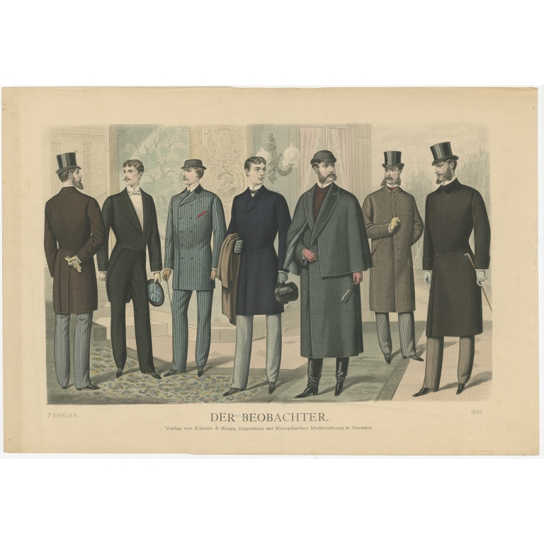 Antique Print of Fashion in February 1883 by Klemm & Weiss (c.1900)