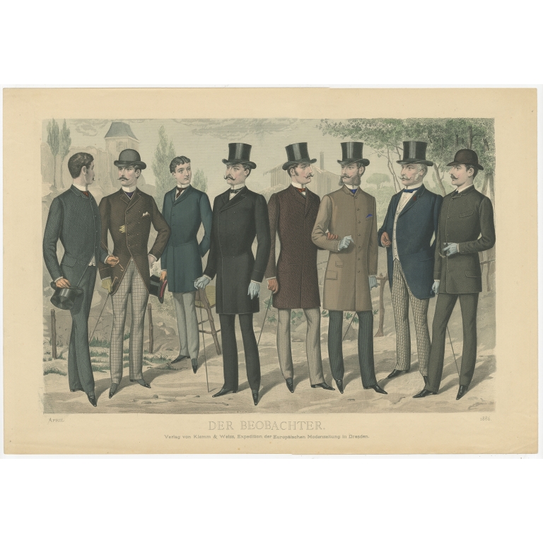 Antique Print of Fashion in April 1886 by Klemm & Weiss (c.1900)