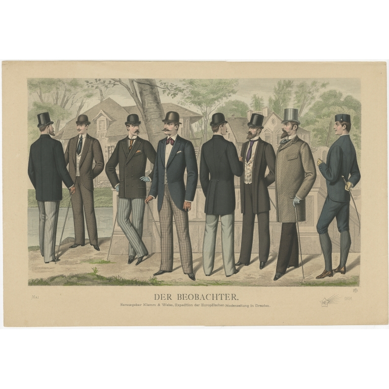 Antique Print of Fashion in May 1891 by Klemm & Weiss (c.1900)