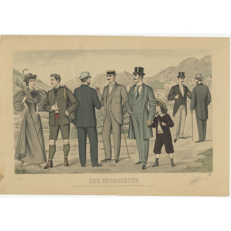 Antique Print of Fashion in July 1896 by Klemm & Weiss (c.1900)