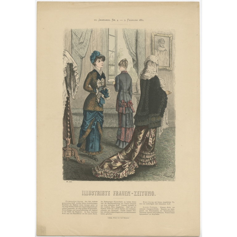Pl. 423 Antique Fashion Print by Marquart (1881)