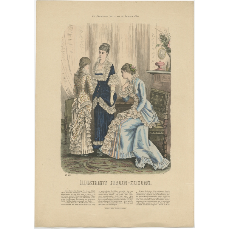 Pl. 421 Antique Fashion Print by Marquart (1880)