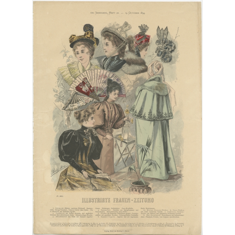 Pl. 1083 Antique Fashion Print by Breitkopf (1894)