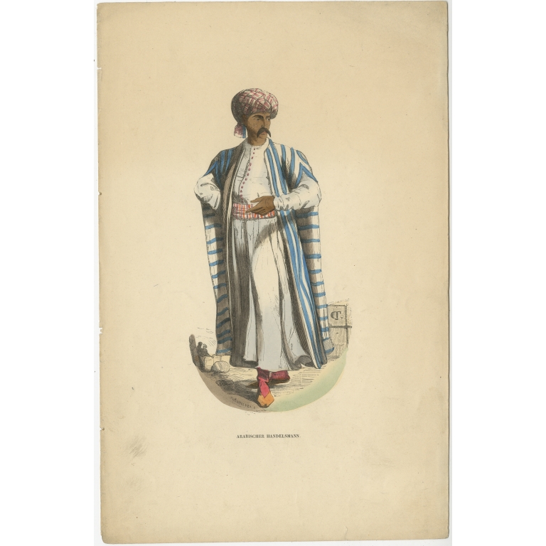 Antique Print of an Arabian Merchant by Berghaus (c.1845)