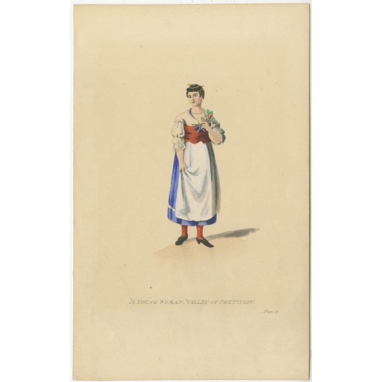 Antique Print of a Young Woman from Prättigau by Yosy (c.1815)