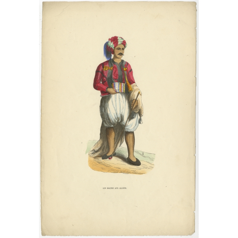 Antique Print of a Moor from Algiers by Berghaus (c.1845)
