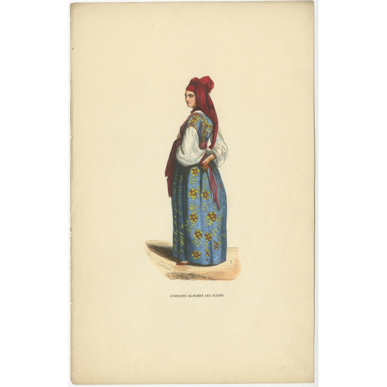 Antique Print of a Jewish Lady from Algiers by Berghaus (c.1845)
