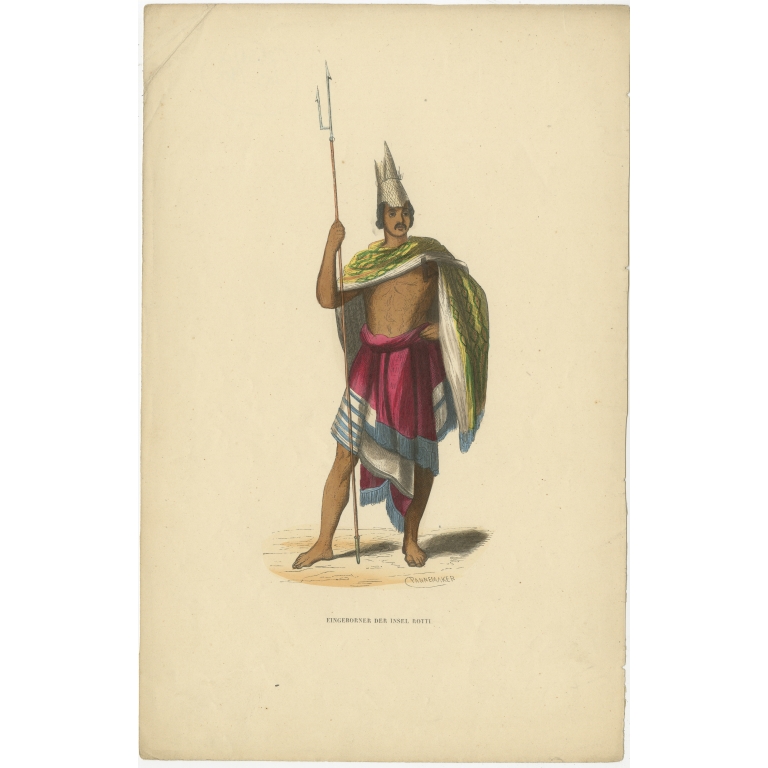 Antique Print of an Inhabitant of Rote Island by Berghaus (c.1845)