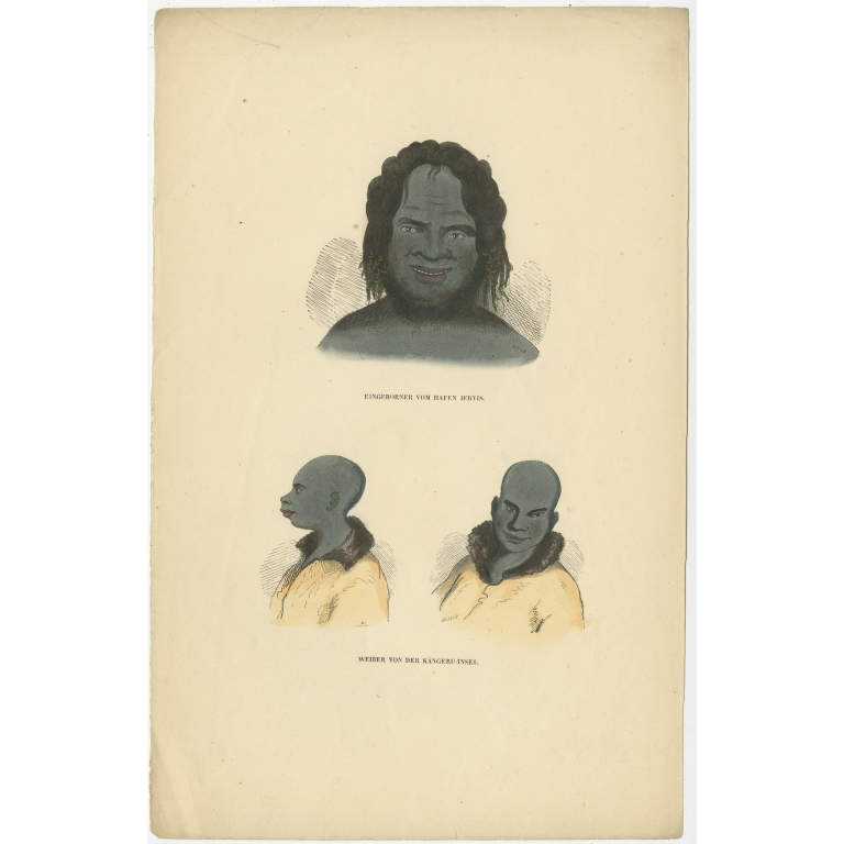 Antique Print of Natives from Jervis and Kangaroo Island by Berghaus (c.1845)