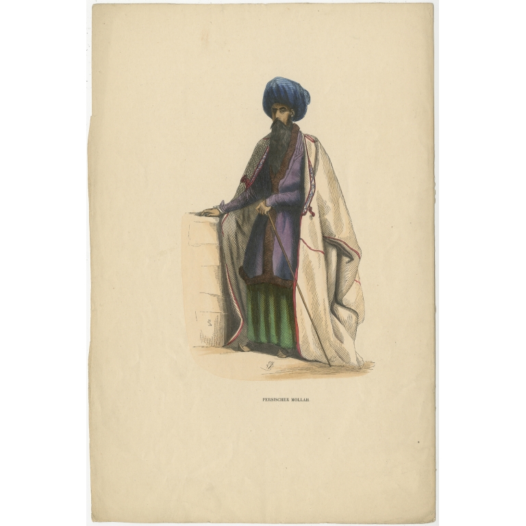 Antique Print of a Persian Priest by Berghaus (c.1845)