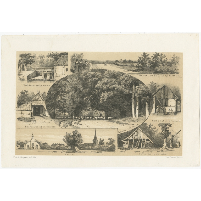 Antique Print of the Twickeler Watermill and other Views by Craandijk (1888)