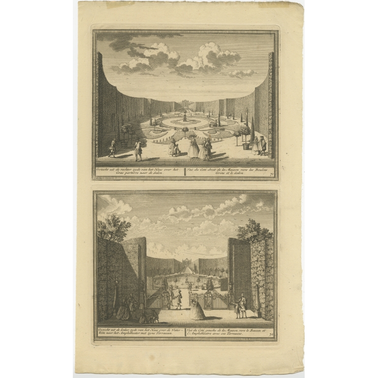Antique Print of the Gardens of an Estate in Velsen by De Leth (c.1730)