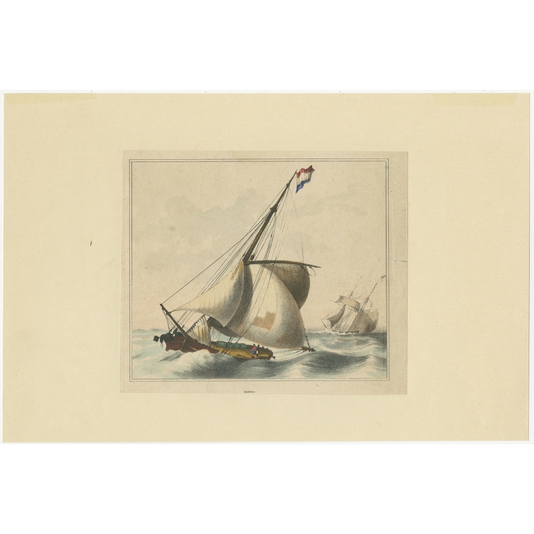 Antique Print of a Dutch Vessel (c.1860)