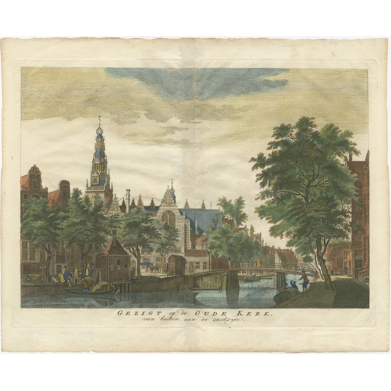 Antique Print of the 'Oude Kerk' in Amsterdam by Van Liender (c.1760)