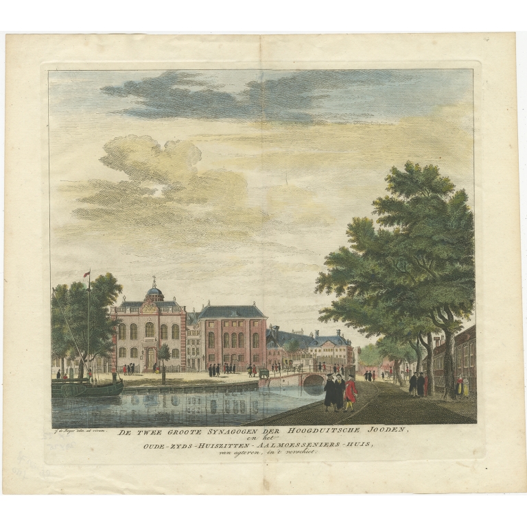 Antique Print of two Synagogues in Amsterdam by De Beijer (c.1760)