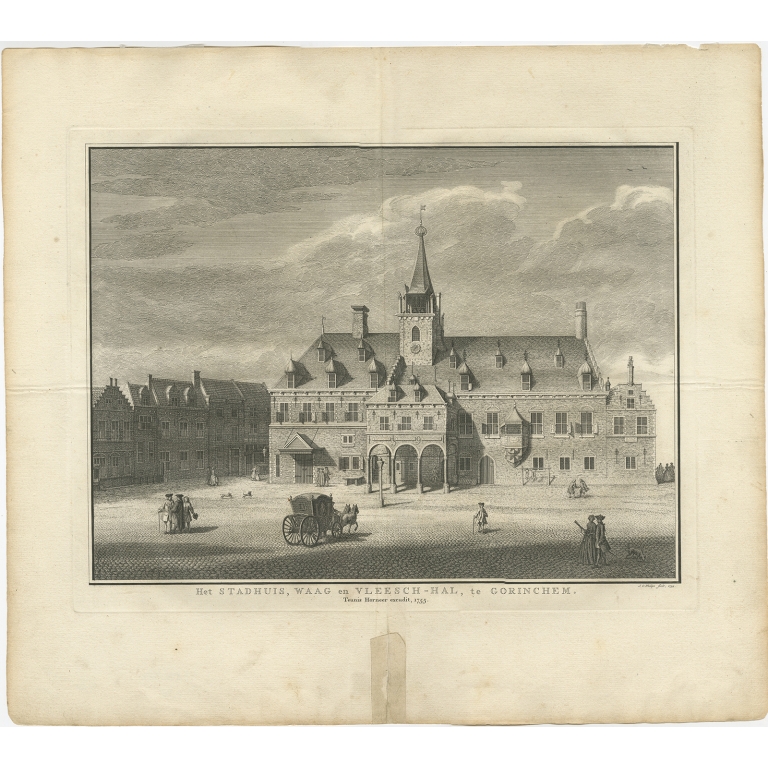 Antique Print of the City Hall of Gorinchem by Philips (1755)