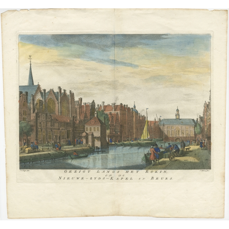 Antique Print of the Rokin Canal in Amsterdam by Folkema (c.1765)