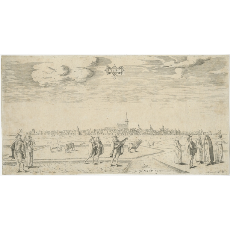 Antique Print of the City of Franeker by Bast (c.1598)