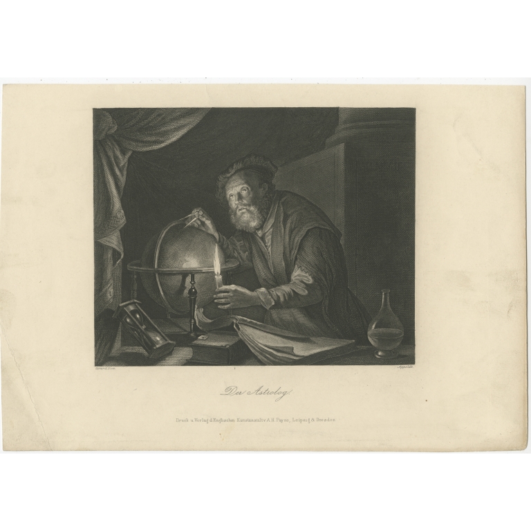 Antique Print of an Astrologer by Payne (c.1850)