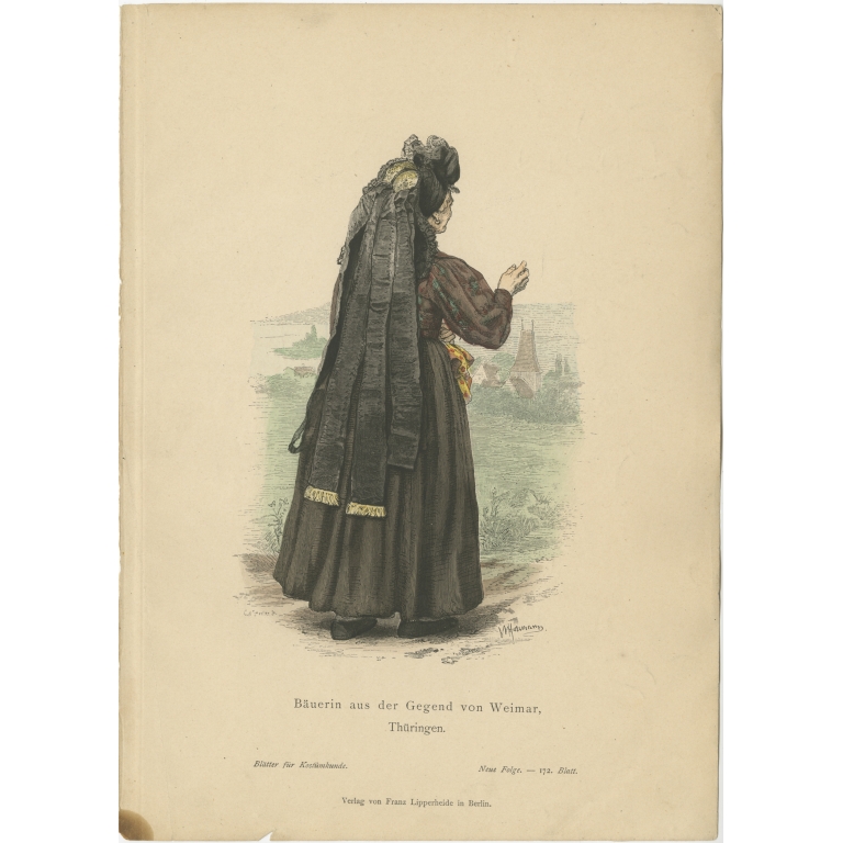 Antique Costume Print of a Farmer's Wife from the region of Weimar by Lipperheide (c.1880)