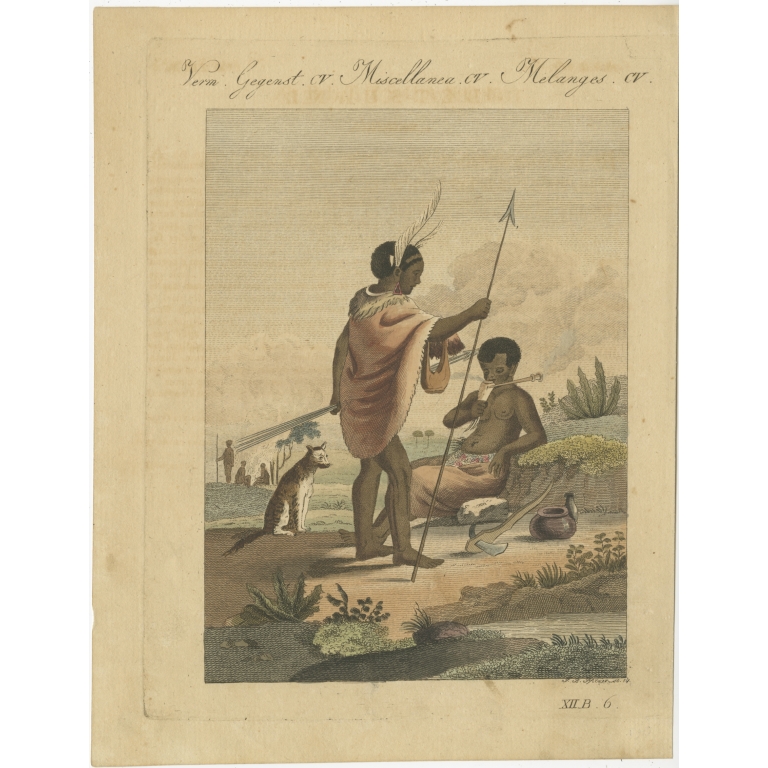 Antique Print of Natives from Africa by Bertuch (1807)