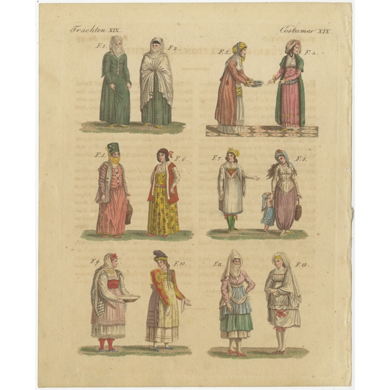 Antique Print of Turkish Costumes by Bertuch (1810)