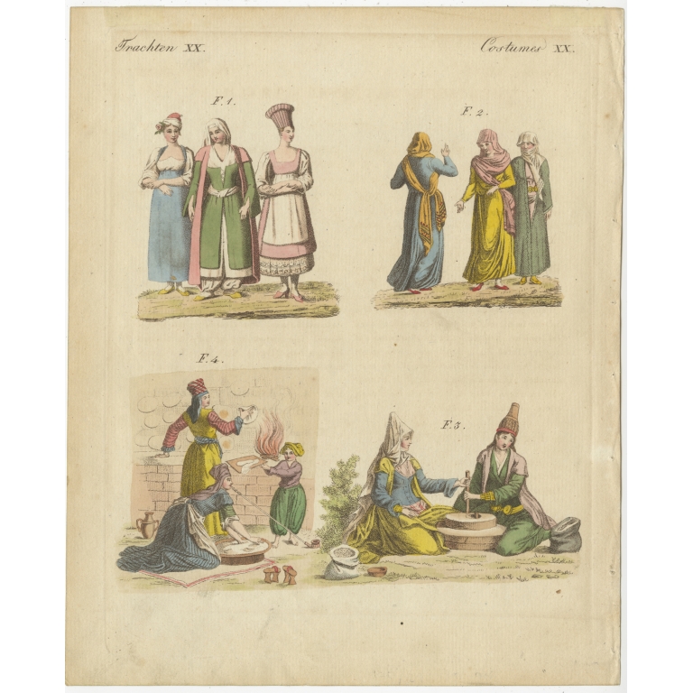 Antique Print of Turkish Women and their Costumes by Bertuch (1810)