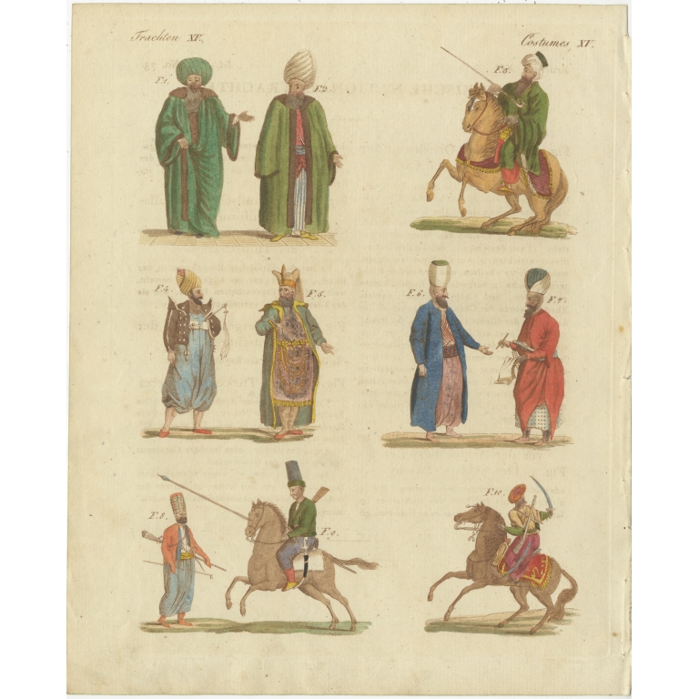 Antique Print of Turkish Military Costumes by Bertuch (1810)