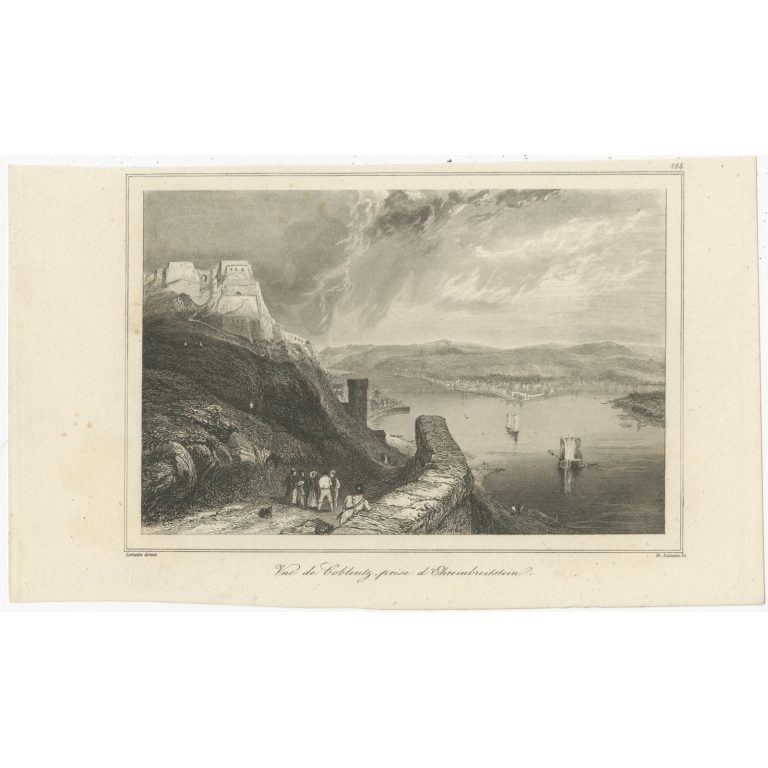 Antique Print of Ehrenbreitstein Fortress by Le Bas (1838)