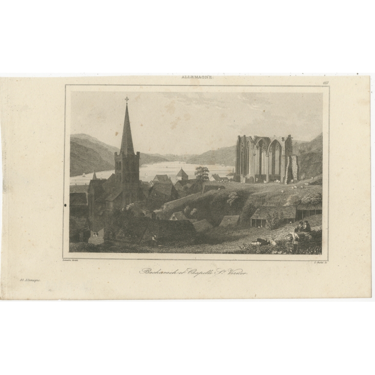 Antique Print of Saint Werner's Chapel and Bacherach by Le Bas (1838)