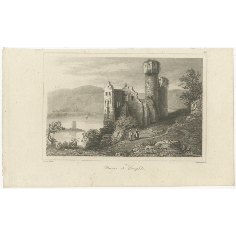 Antique Print of Ehrenfels Castle by Le Bas (1838)