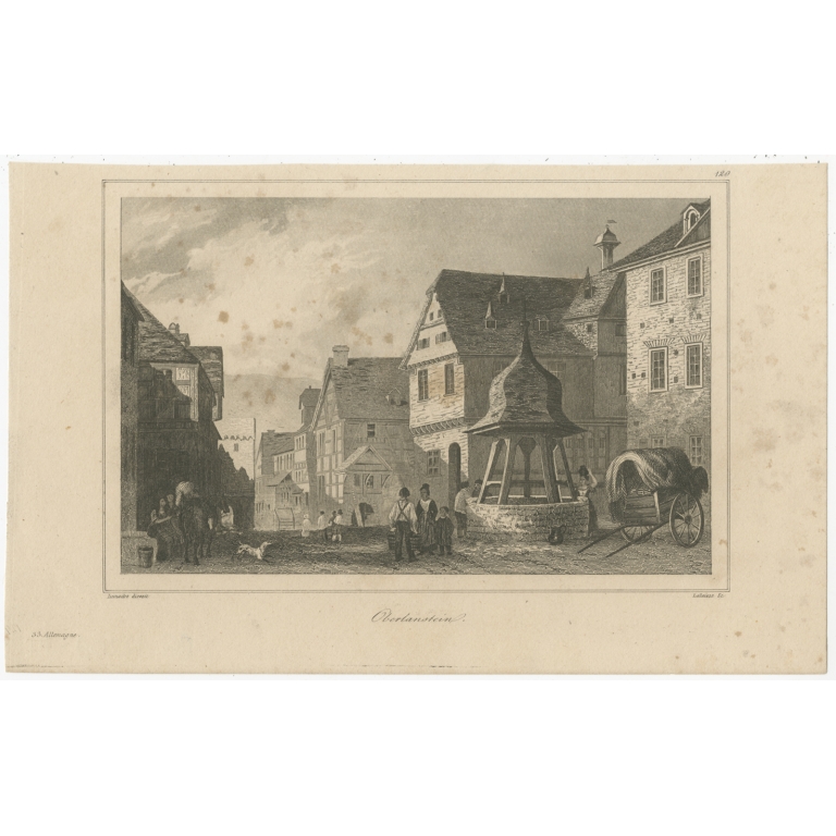 Antique Print of a Square in Oberlahnstein by Le Bas (1838)